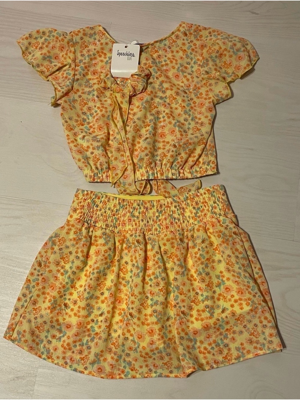 Speechless Kids Yellow Floral Button-Front Dress with Orange and Blue Accents